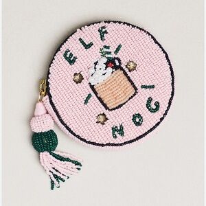 Anthropologie “ELF NOG” Nephthys Illustrated Beaded Disc Round Zip Coin Purse.